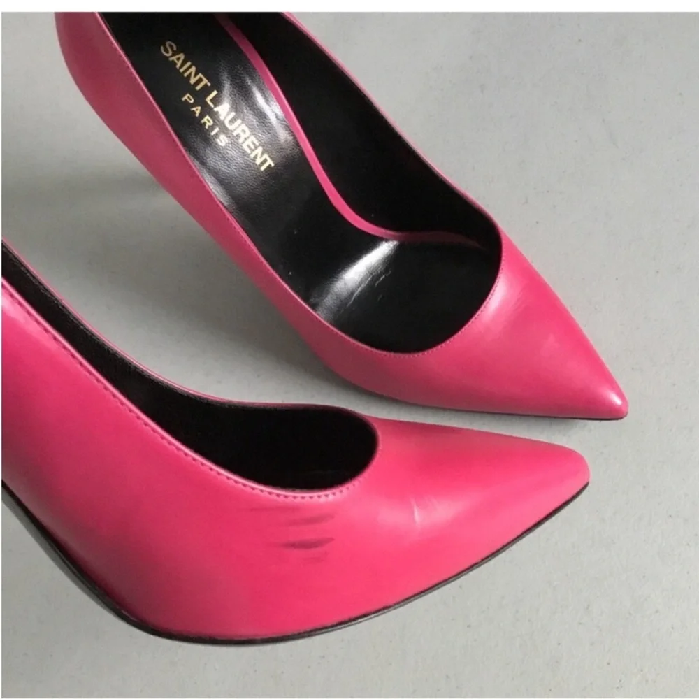 SAINT LAURENT AUTHENTIC COLOR FUCHSIA SLIM HEEL POINTY TOE LEATHER SIZE 38 - Picture 16 of 16